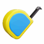 Illustration eines gelben Maßbands mit blauem Griff und ausgezogener Metallschiene auf schwarzem Hintergrund.